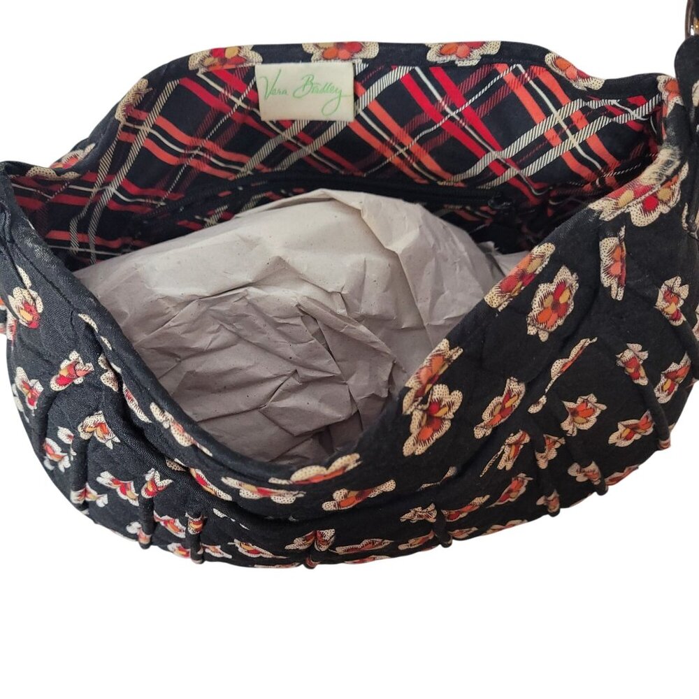 Vera Bradley Black Floral Quilted Shoulder Bag With Adjustable Strap & Silver Ri - Picture 6 of 12